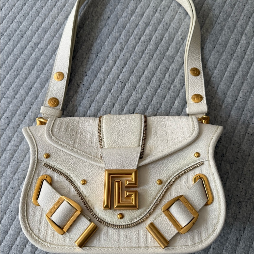 Balmain Blaze Ivory white Shoulder Bag with Gold Details